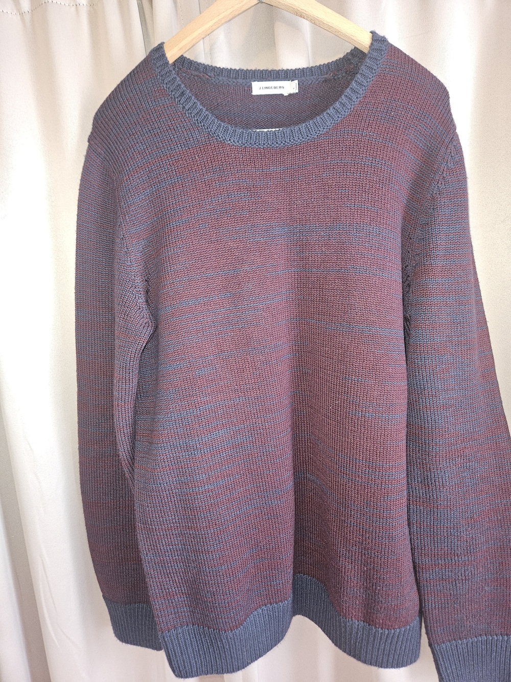 Men's Marled Blue and Mauve Crewneck Sweater Wool